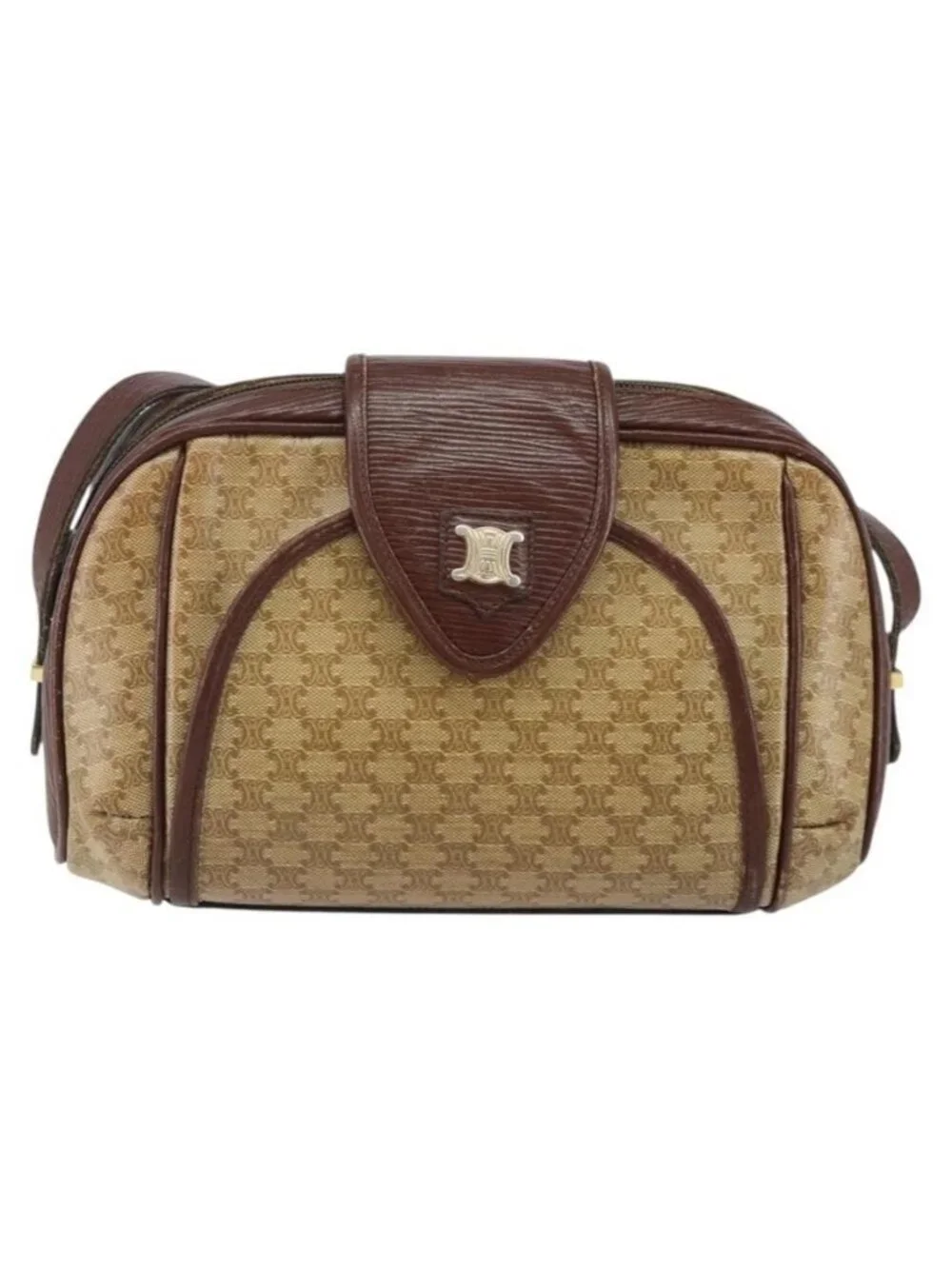 Authentic CELINE Macadam Canvas Shoulder Bag PVC Beige Gold - Picture 5 of 16